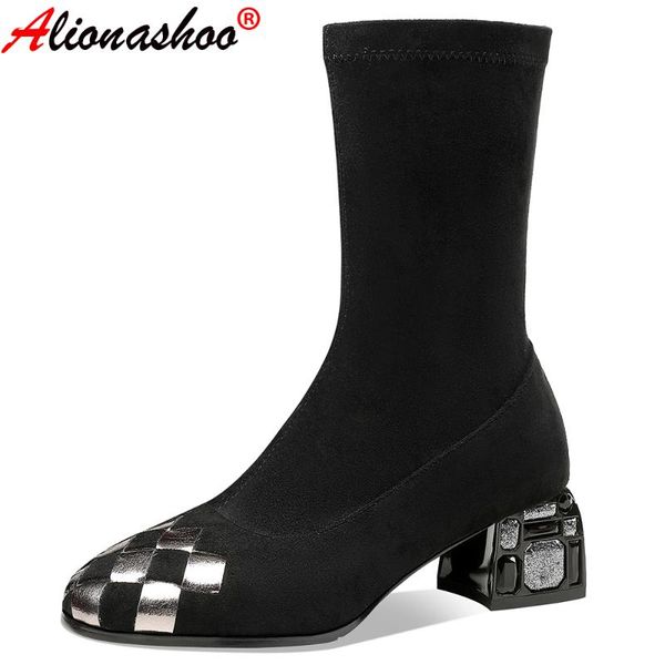 aliona shoo square heels faux suede socks boots women stretch fabric round toe shoes ankle boots for woman boats mujer size 42, Black
aliona shoo square heels faux suede socks boots women stretch fabric round toe shoes ankle boots for woman boats mujer size 42, Black