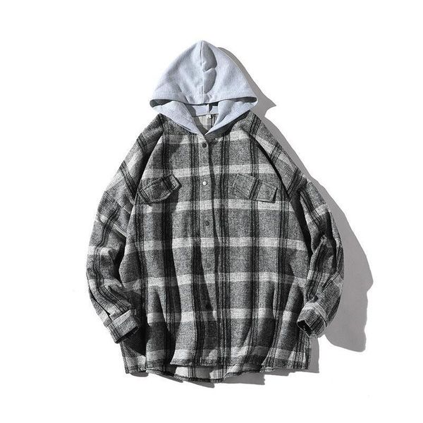 men's casual shirts plaid men long sleeve vintage hooded cotton streetwear autumn winter, White;black
men's casual shirts plaid men long sleeve vintage hooded cotton streetwear autumn winter, White;black