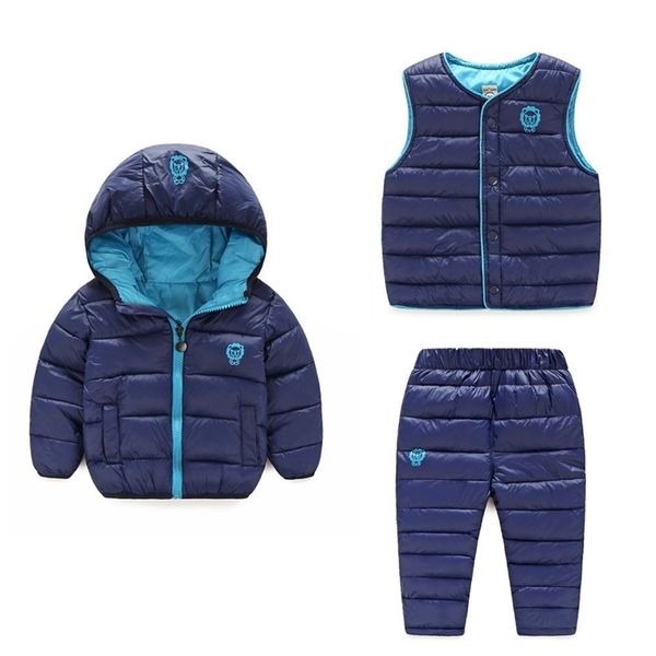 kids jackets+warm pants+warm vest sets 3pcs winter autumn boys hooded girls jacket toddler clothes suit children costume lj201120, Blue;gray
kids jackets+warm pants+warm vest sets 3pcs winter autumn boys hooded girls jacket toddler clothes suit children costume lj201120, Blue;gray