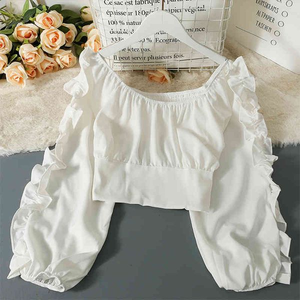 chic short female shirt spring summer ins solid one-shoulder puff sleeves ruffles stitching versatile tide, White
chic short female shirt spring summer ins solid one-shoulder puff sleeves ruffles stitching versatile tide, White
