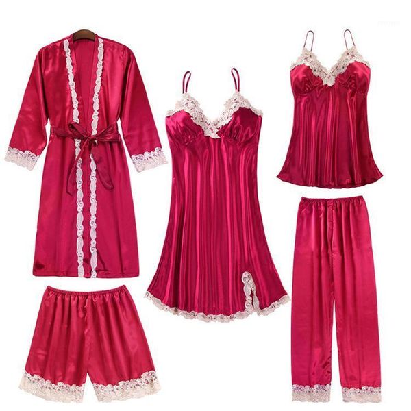5 pieces sets women pajama set lace satin sleepwear women pajamas for pajama pyjama casual sleep lounge1, Black;red
5 pieces sets women pajama set lace satin sleepwear women pajamas for pajama pyjama casual sleep lounge1, Black;red