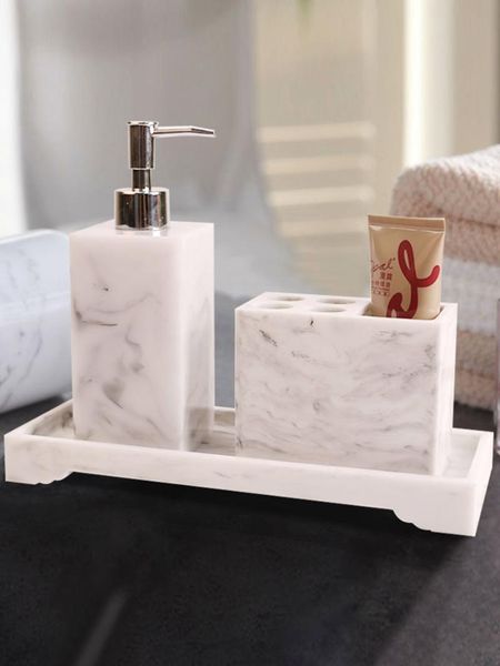 bath accessory set white marble texture resin bathroom accessories dispenser toothbrush holder soap dish with storage tray supplies ki
bath accessory set white marble texture resin bathroom accessories dispenser toothbrush holder soap dish with storage tray supplies ki