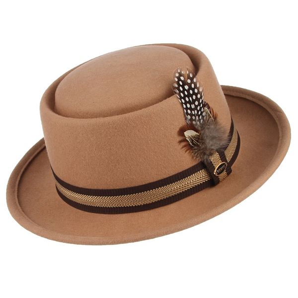 women fedoras hats pork pie hat classical solid color narrow brim 100% wool soft hat fashion popk pie hat with feather c0123, Blue;gray
women fedoras hats pork pie hat classical solid color narrow brim 100% wool soft hat fashion popk pie hat with feather c0123, Blue;gray