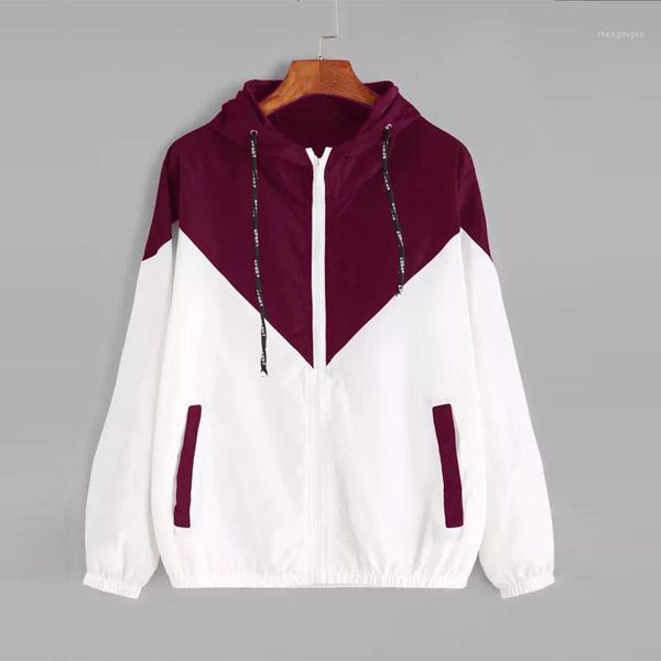 2019 new autumn two tone windbreaker hooded jacket women long sleeve patchwork casual tracksuits pockets zipper outerwear coats1, Black;brown 
2019 new autumn two tone windbreaker hooded jacket women long sleeve patchwork casual tracksuits pockets zipper outerwear coats1, Black;brown