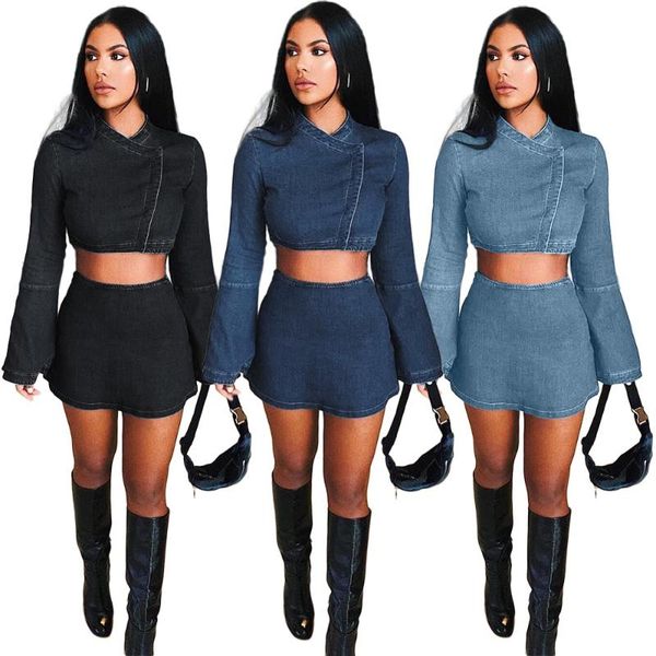 women's tracksuits 2021 ladies nightclub horn sleeve zipper button denim skirt two-piece suit, Gray
women's tracksuits 2021 ladies nightclub horn sleeve zipper button denim skirt two-piece suit, Gray
