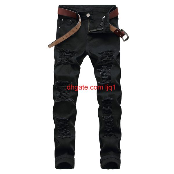 men's elastic black hole slim men's wear hole casual slim jeans fashion, Blue 
men's elastic black hole slim men's wear hole casual slim jeans fashion, Blue