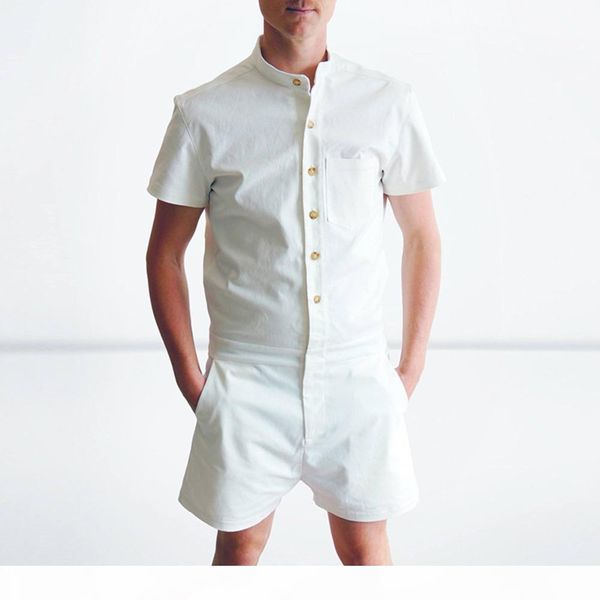 summer fashion short sleeve mens rompers male single breasted jumpsuit cargo short pants boyfriend zip trousers party overalls, Black 
summer fashion short sleeve mens rompers male single breasted jumpsuit cargo short pants boyfriend zip trousers party overalls, Black