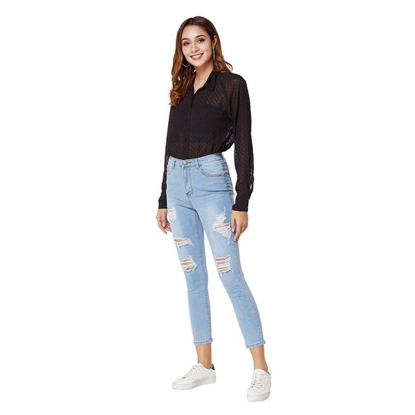women's jeans spring's stretch ripped slim for women with small feet anlke length pants, Blue
women's jeans spring's stretch ripped slim for women with small feet anlke length pants, Blue