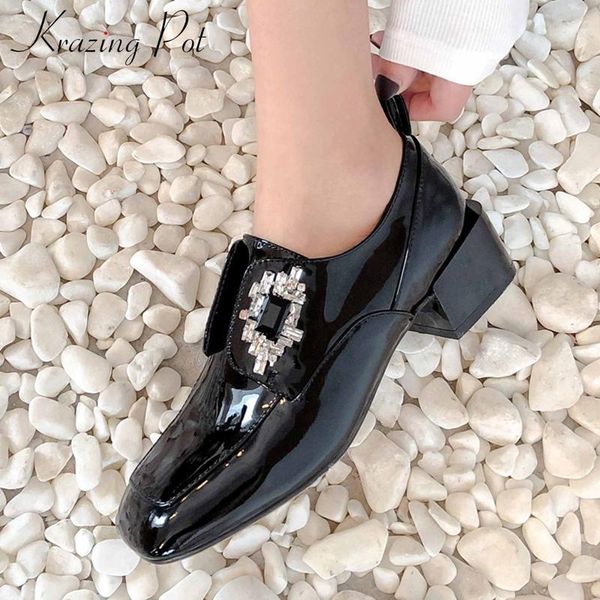 krazing pot new crystal decorations soft genuine leather shoes square toe med heels women solid loafers slip on modern pumps l061, Black
krazing pot new crystal decorations soft genuine leather shoes square toe med heels women solid loafers slip on modern pumps l061, Black