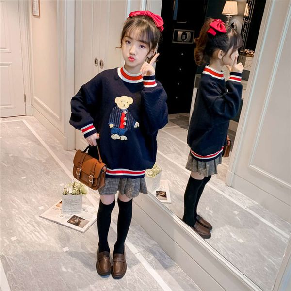 autumn new 2020 drs sweater pullover sle girls' winter children's knitting base thickened i2y4, Blue