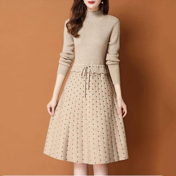 chic long knit patchwork women dot printed sweater dress thick warm winter dress female rib turtleneck a line office lady, Black;gray
chic long knit patchwork women dot printed sweater dress thick warm winter dress female rib turtleneck a line office lady, Black;gray