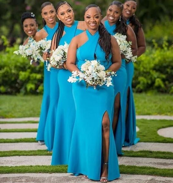 2021 blue mermaid bridesmaid dresses halter neck sweep train lace country wedding guest gowns maid of honor dress ing, White;pink
2021 blue mermaid bridesmaid dresses halter neck sweep train lace country wedding guest gowns maid of honor dress ing, White;pink