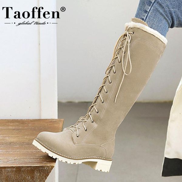 boots taoffen women snow plush fur zipper winter knee high fashion warm long footwear size 35-431, Black