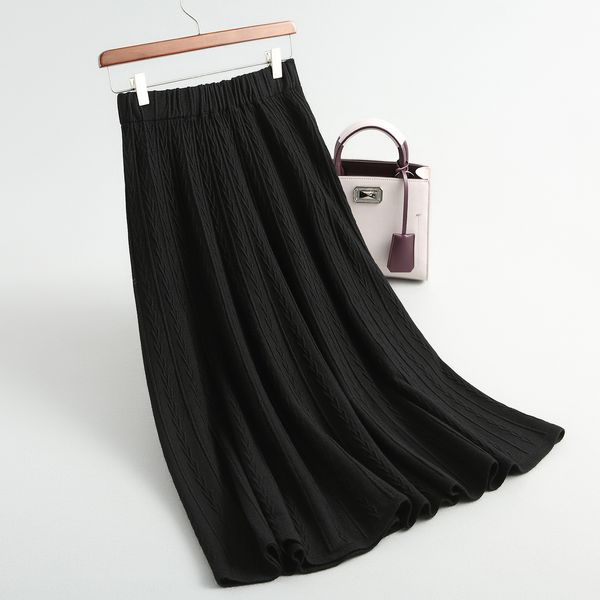 2021 new high waist knitted casual pleated long pure color women a line skirt jupe femme saia 09t2, Black
2021 new high waist knitted casual pleated long pure color women a line skirt jupe femme saia 09t2, Black