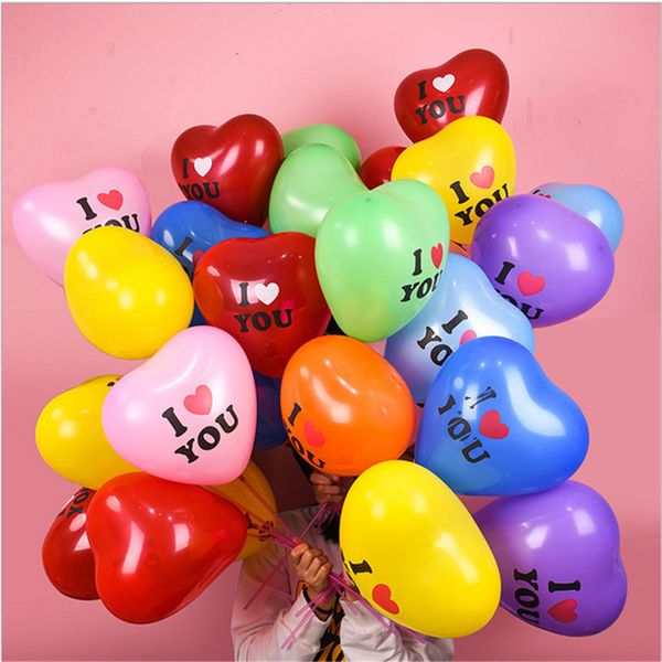 100pcs/pack Heart Shape Balloon 12 Inch Valentines Day Decorative Balloon For Wedding Party I Love You Letters Balloons Supplies E122310