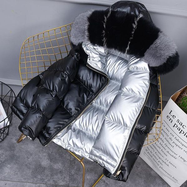new 2021 waist closing double-sided wear bright winter down jacket women's hair big hair collar women's short, Black
new 2021 waist closing double-sided wear bright winter down jacket women's hair big hair collar women's short, Black