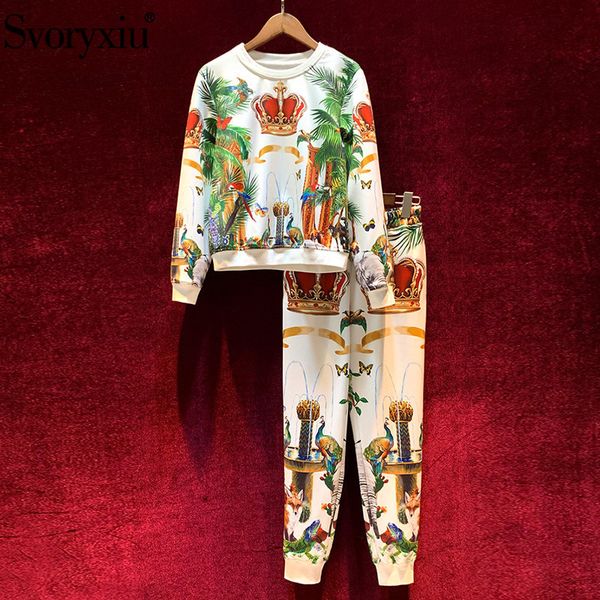 svoryxiu fashion runway autumn winter pants suits women's vintage crown animal printing casual motion two piece set female c1103, Gray
svoryxiu fashion runway autumn winter pants suits women's vintage crown animal printing casual motion two piece set female c1103, Gray