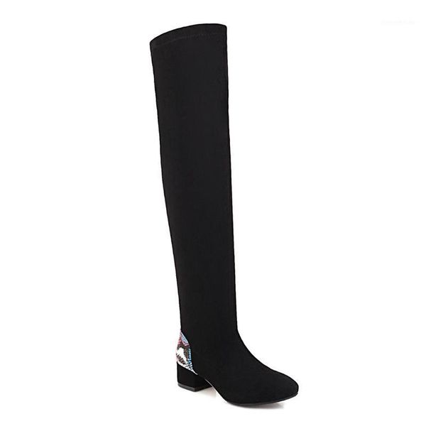 boots 2021 fashion round toe slip on all match over the knee high stretch flock heel winter women shoes size 34-431, Black 
boots 2021 fashion round toe slip on all match over the knee high stretch flock heel winter women shoes size 34-431, Black