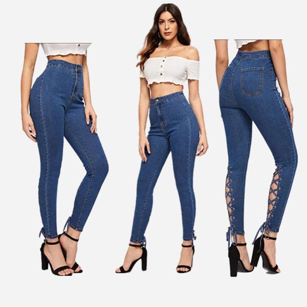 2019 high waistband corned elastic jeans leggings for women, Blue
2019 high waistband corned elastic jeans leggings for women, Blue