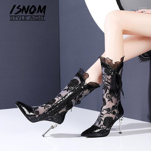 boots isnom mid calf lotus leaf mesh shoes zip summer patchwork silver heels rubber pointed1, Black
boots isnom mid calf lotus leaf mesh shoes zip summer patchwork silver heels rubber pointed1, Black