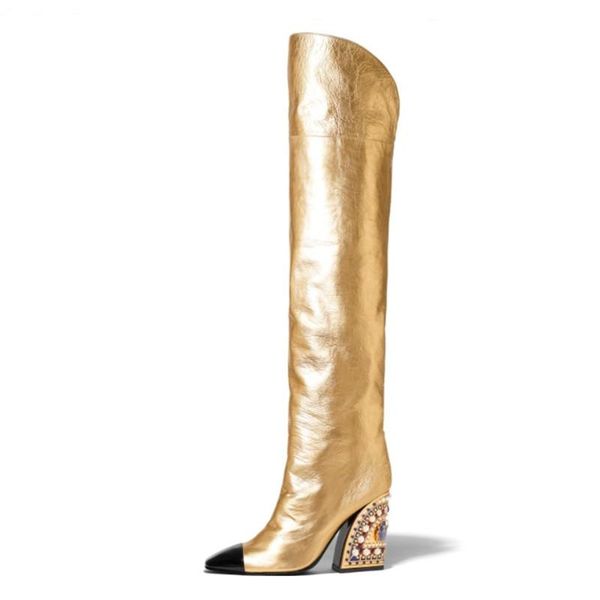 9 gold thigh high boots women point toe mixed color rhinestone bead high heel boot lady runway shoes woman knight boot, Black
9 gold thigh high boots women point toe mixed color rhinestone bead high heel boot lady runway shoes woman knight boot, Black
