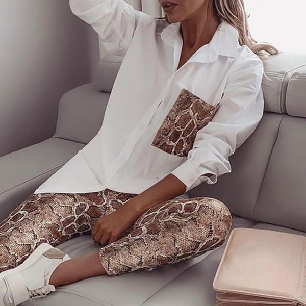two piece set snake print women's shirt suit long sleeve pocket blouse female pants sets 2020 spring suits thin faux pu plastic, Gray
two piece set snake print women's shirt suit long sleeve pocket blouse female pants sets 2020 spring suits thin faux pu plastic, Gray
