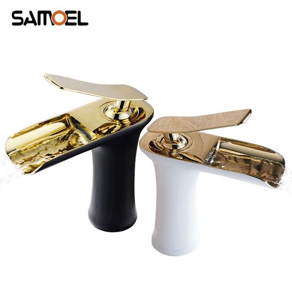 deck mount brass white and gold bathroom sink faucet single hole waterfall black basin water mixer tap w3046
deck mount brass white and gold bathroom sink faucet single hole waterfall black basin water mixer tap w3046