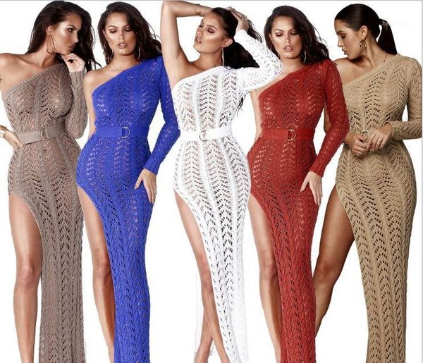 jrry high slit knitted dress one shoulder hollow out women crochet dresses long crocheted beach dress vestidos1, White;black
jrry high slit knitted dress one shoulder hollow out women crochet dresses long crocheted beach dress vestidos1, White;black