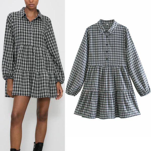 2021 new gery mini plaid women autumn vintage long puff sleeve ruffle short dress woman loose casual ladies dresses m4bs, Black;gray
2021 new gery mini plaid women autumn vintage long puff sleeve ruffle short dress woman loose casual ladies dresses m4bs, Black;gray