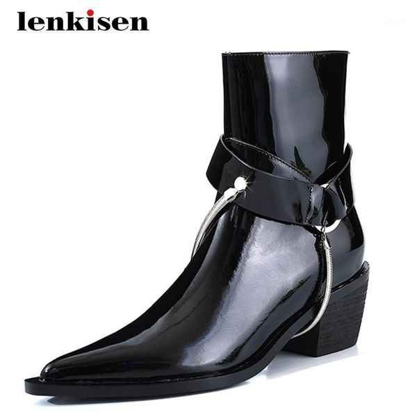 lenkisen new western boots real leather metal decorations chains thick high heel pointed toe zipper punk coolest ankle boots l171, Black
lenkisen new western boots real leather metal decorations chains thick high heel pointed toe zipper punk coolest ankle boots l171, Black