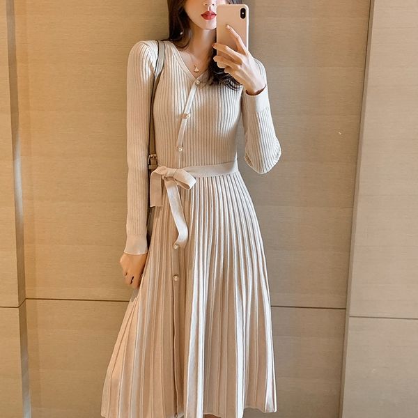 q87ml wp and winter wear 2019 new small fragrance skirt length sweater knee bottomed skirt knitted dress long short v-neck medium for women, Black;gray
q87ml wp and winter wear 2019 new small fragrance skirt length sweater knee bottomed skirt knitted dress long short v-neck medium for women, Black;gray