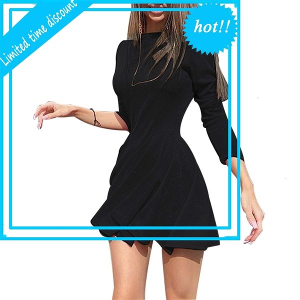 2021 long mouw ruches pure short dress elegant herf winter women streetwear party outfits clubwear aline vestidos, Black 
2021 long mouw ruches pure short dress elegant herf winter women streetwear party outfits clubwear aline vestidos, Black