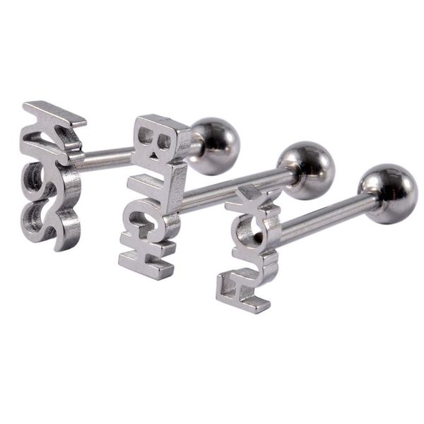 1pc surgical steel kiss letter tongue rings punk style hypoallergenic piercing tongue barbells piercing body jewelry 14g q sqctda, Silver
1pc surgical steel kiss letter tongue rings punk style hypoallergenic piercing tongue barbells piercing body jewelry 14g q sqctda, Silver
