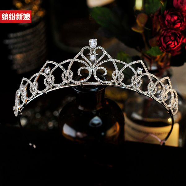 high end korean luxury micro zircon inlaid bride crown princess wedding dress headdress, Silver
high end korean luxury micro zircon inlaid bride crown princess wedding dress headdress, Silver