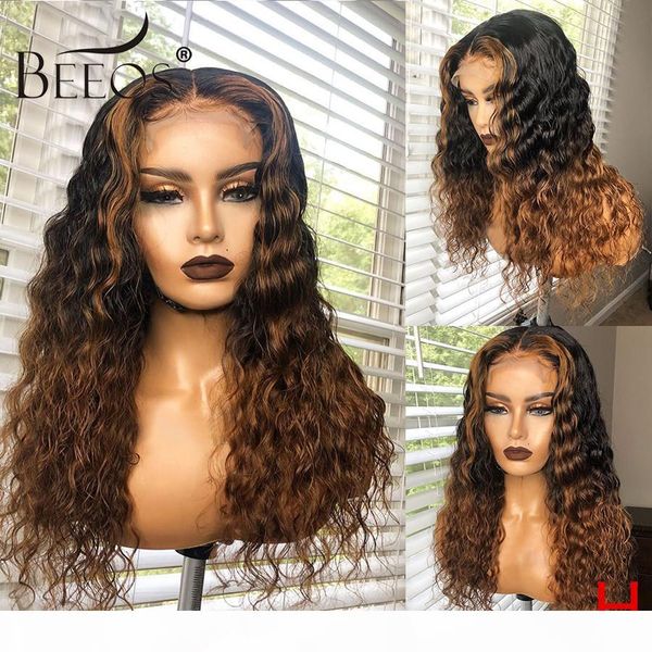 beeos 180% 13*4 lace front human hair wig ombre colored curly wigs pre plucked with baby hair bleached knots brazilian remy hair, Black