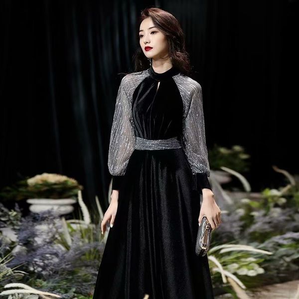 2021 new dress velvet long sleeves prom evening dressed robot c77x, Black;red
2021 new dress velvet long sleeves prom evening dressed robot c77x, Black;red