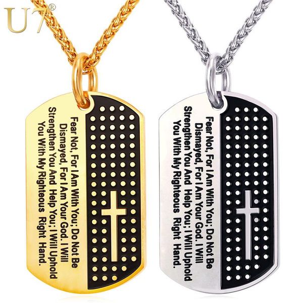 pendant necklaces u7 dog tag cross & gold color stainless steel chain bible verse christian jewelry christmas gift for men p1009, Silver
pendant necklaces u7 dog tag cross & gold color stainless steel chain bible verse christian jewelry christmas gift for men p1009, Silver