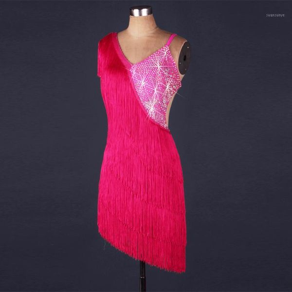 latin rumba cha cha salsa tango dress competition pink white fringe tassel rhinestone l0611, Black;red 
latin rumba cha cha salsa tango dress competition pink white fringe tassel rhinestone l0611, Black;red