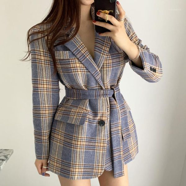 comelwinter woolen plaid women's jacket sashes new 2020 vintage single button coats pocket long sleeve female outwear1, White;black
comelwinter woolen plaid women's jacket sashes new 2020 vintage single button coats pocket long sleeve female outwear1, White;black
