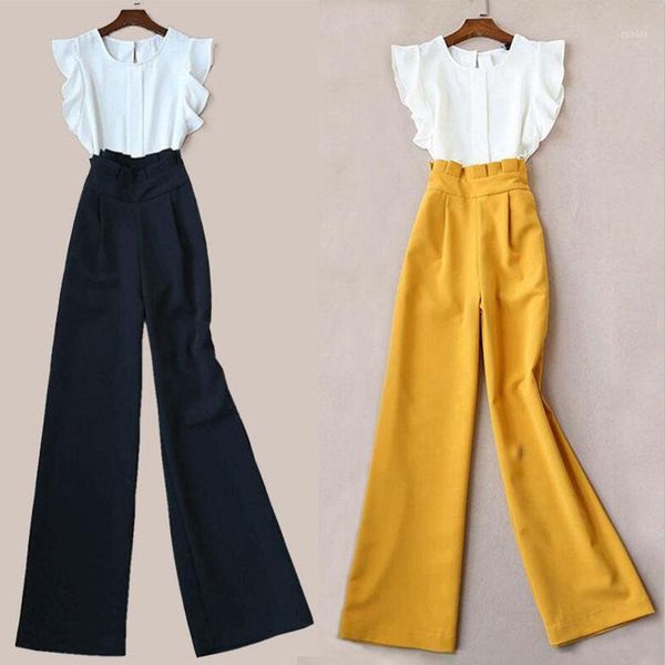 2020 summer 2 pieces set for women ruffle and long pant suits o-neck ladies work wide leg office trousers suit1, White
2020 summer 2 pieces set for women ruffle and long pant suits o-neck ladies work wide leg office trousers suit1, White