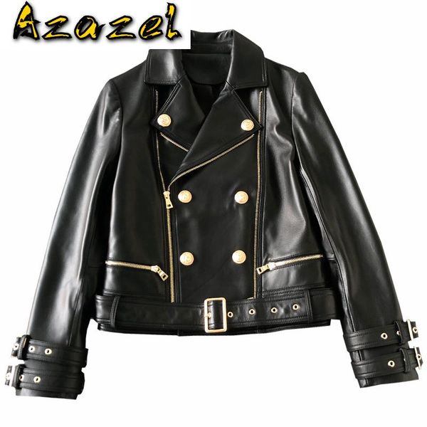 women's leather & faux real genuine 2021 winter women sheep skin jacket korean slim moto biker coat jaqueta feminina, Black
women's leather & faux real genuine 2021 winter women sheep skin jacket korean slim moto biker coat jaqueta feminina, Black
