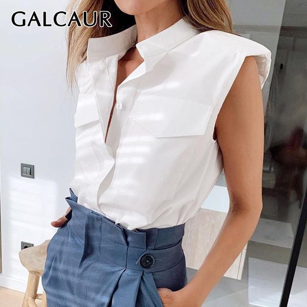 galcaur women shirt blouse lapel sleeveless with shoulder pad shirt female 2020 ladies style fashion new, White
galcaur women shirt blouse lapel sleeveless with shoulder pad shirt female 2020 ladies style fashion new, White