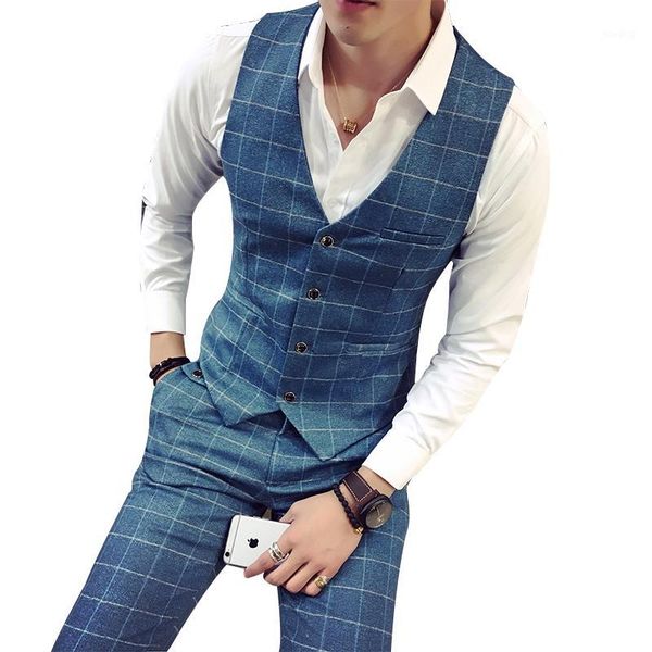 men's blue plaid suit vest and pants, autumn new waistcoat men trousers size s-5xl business casual vests pant set1, Black;white
men's blue plaid suit vest and pants, autumn new waistcoat men trousers size s-5xl business casual vests pant set1, Black;white