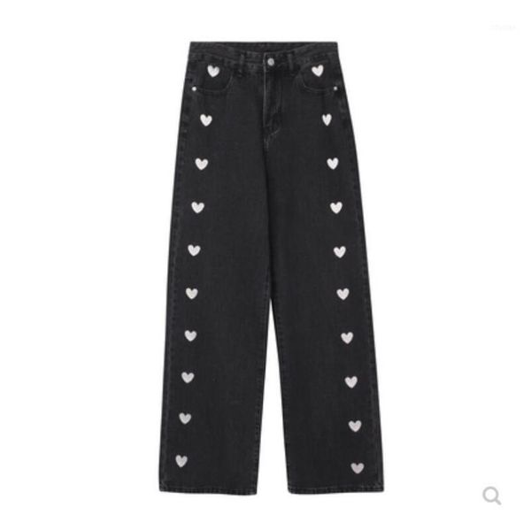 women's jeans 2021 spring autumn women pants heart print high waist straight loose denim trousers s4301, Blue
women's jeans 2021 spring autumn women pants heart print high waist straight loose denim trousers s4301, Blue