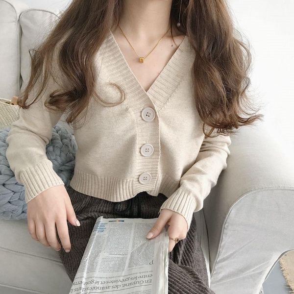 2019 women's sweater v-neck high waist short sweater versatile solid color slim long-sleeved cardigan coat1, White
2019 women's sweater v-neck high waist short sweater versatile solid color slim long-sleeved cardigan coat1, White