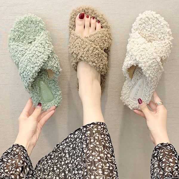 slippers curl wool slides women outside cross band open toe flats fur cute student casual slip-on flip flops furry warm sandals1, Black
slippers curl wool slides women outside cross band open toe flats fur cute student casual slip-on flip flops furry warm sandals1, Black