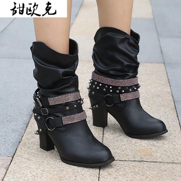 2020 winter women's boots fashion put-on high heel ankle boots pointed toe square-heel buckle women's pu zapatos de mujer, Black
2020 winter women's boots fashion put-on high heel ankle boots pointed toe square-heel buckle women's pu zapatos de mujer, Black