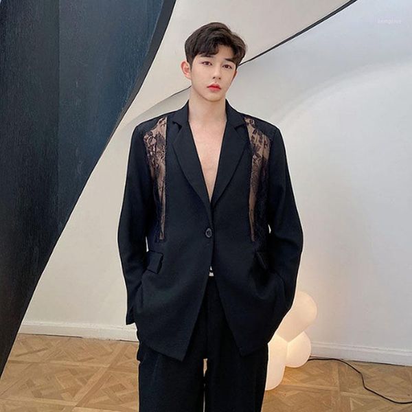men hollow lace splice casual suit jacket stage fashion show male women loose blazer suit coat outerwear1, White;black
men hollow lace splice casual suit jacket stage fashion show male women loose blazer suit coat outerwear1, White;black