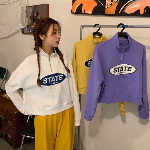 letter embroidery short women's fall 2020 korean casual loose students ins student sweater sweater fashion zipper stand collar ftcjv, Black
letter embroidery short women's fall 2020 korean casual loose students ins student sweater sweater fashion zipper stand collar ftcjv, Black