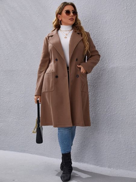 plus lapel neck double breasted double pocket overcoat h1vu#, Black
plus lapel neck double breasted double pocket overcoat h1vu#, Black